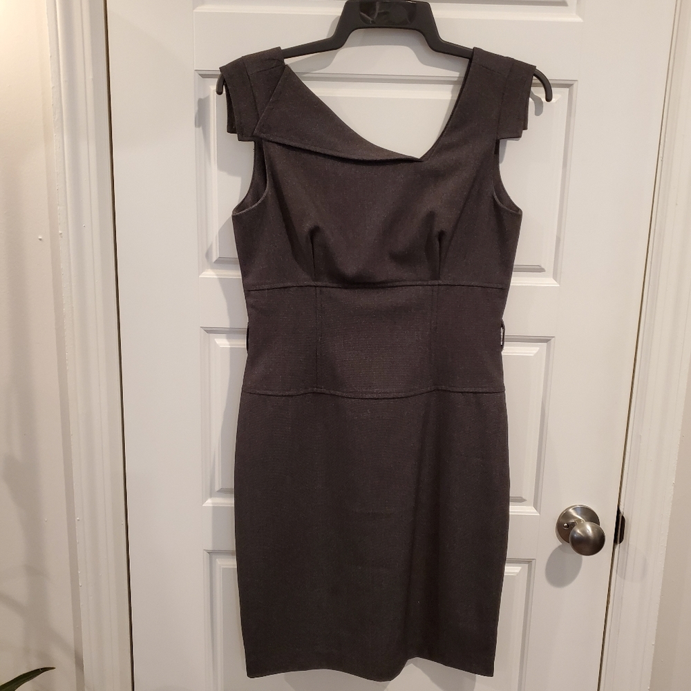 Charcoal Fitted Dress with Asymmetrical Neckline